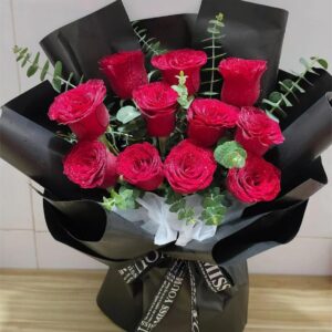 Classic Red Rose Bouquet 🌹🖤 - Deep Love and Nobility