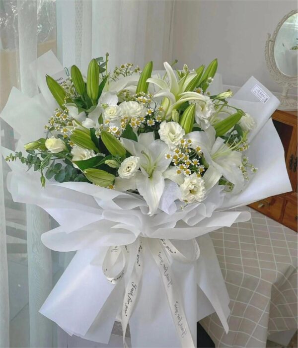 Pure White Lily Bouquet 💐🤍 - A Symbol of Purity and Nobility - Image 2